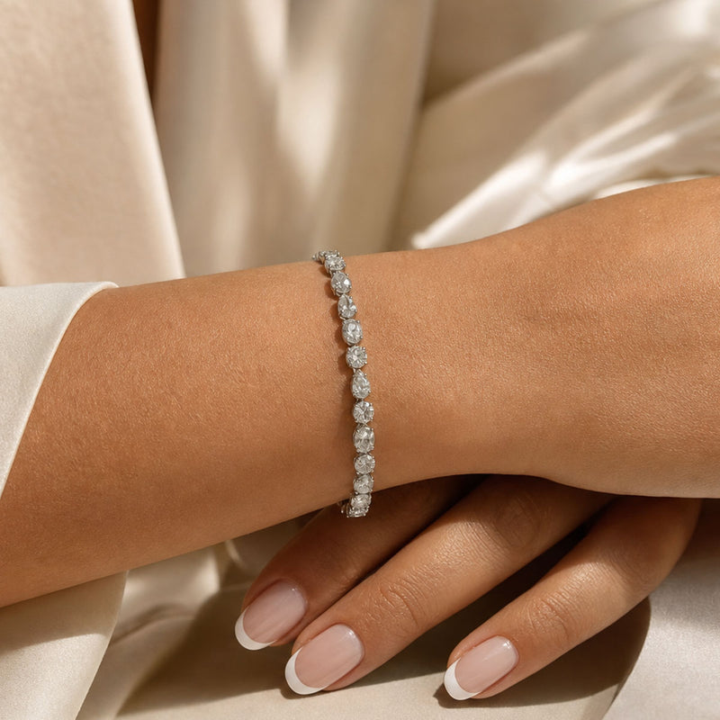 Platinum Oval, Pear And Round Brilliant Cut Tennis Bracelet