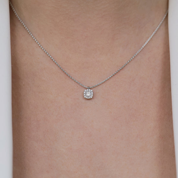 Berry's 18ct White Gold Cushion Cut Diamond Halo Pendant - Berry's Jewellers