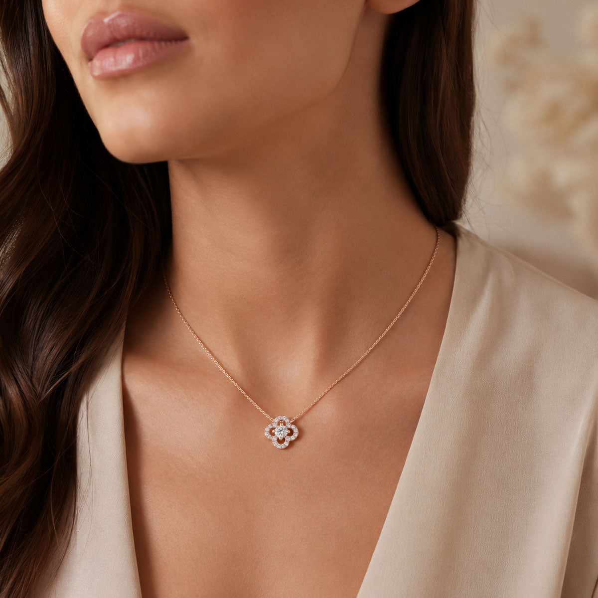 18ct Rose Gold Round Brilliant Cut Diamond Flower Cluster Pendant