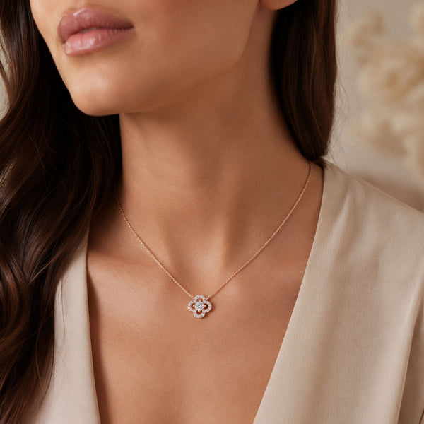 18ct Rose Gold Round Brilliant Cut Diamond Flower Cluster Pendant