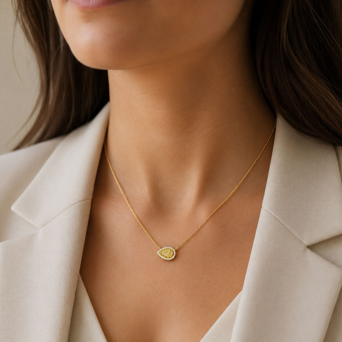 Berry's 18ct Yellow Gold Pear Cut Yellow Diamond Halo Cluster Pendant - Berry's Jewellers