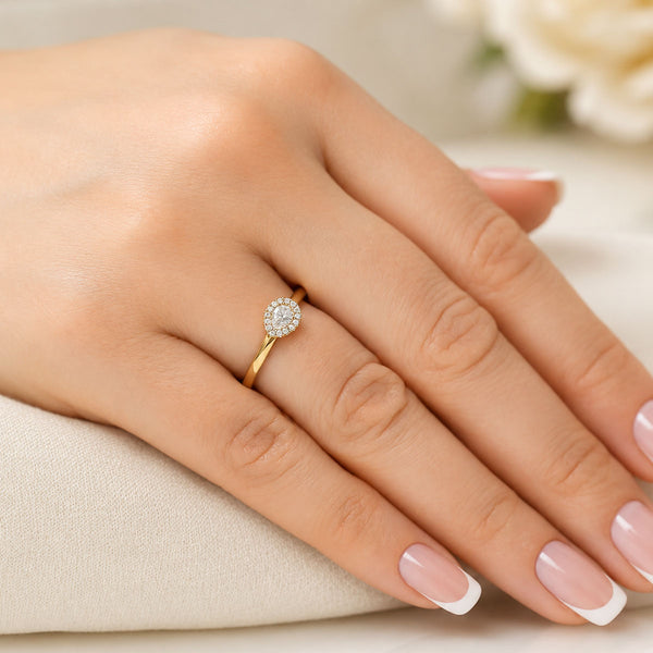 18ct Rose Gold Pear Cut Diamond Halo Ring