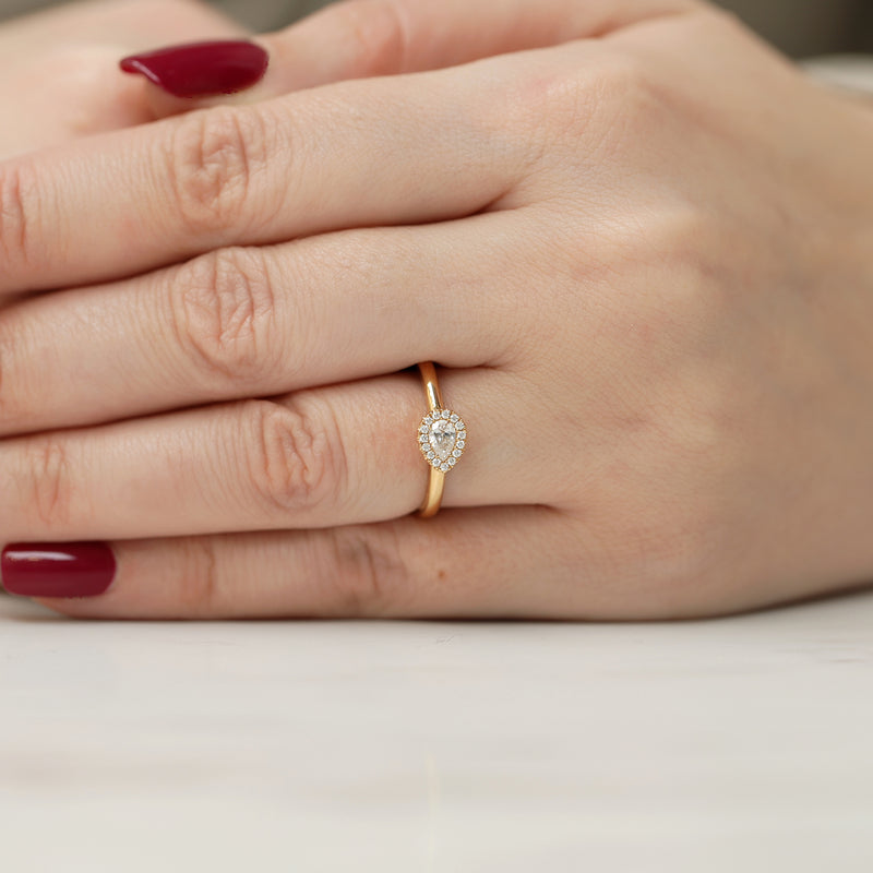 18ct Rose Gold Pear Cut Diamond Halo Ring