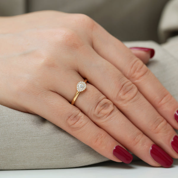 18ct Rose Gold Pear Cut Diamond Halo Ring