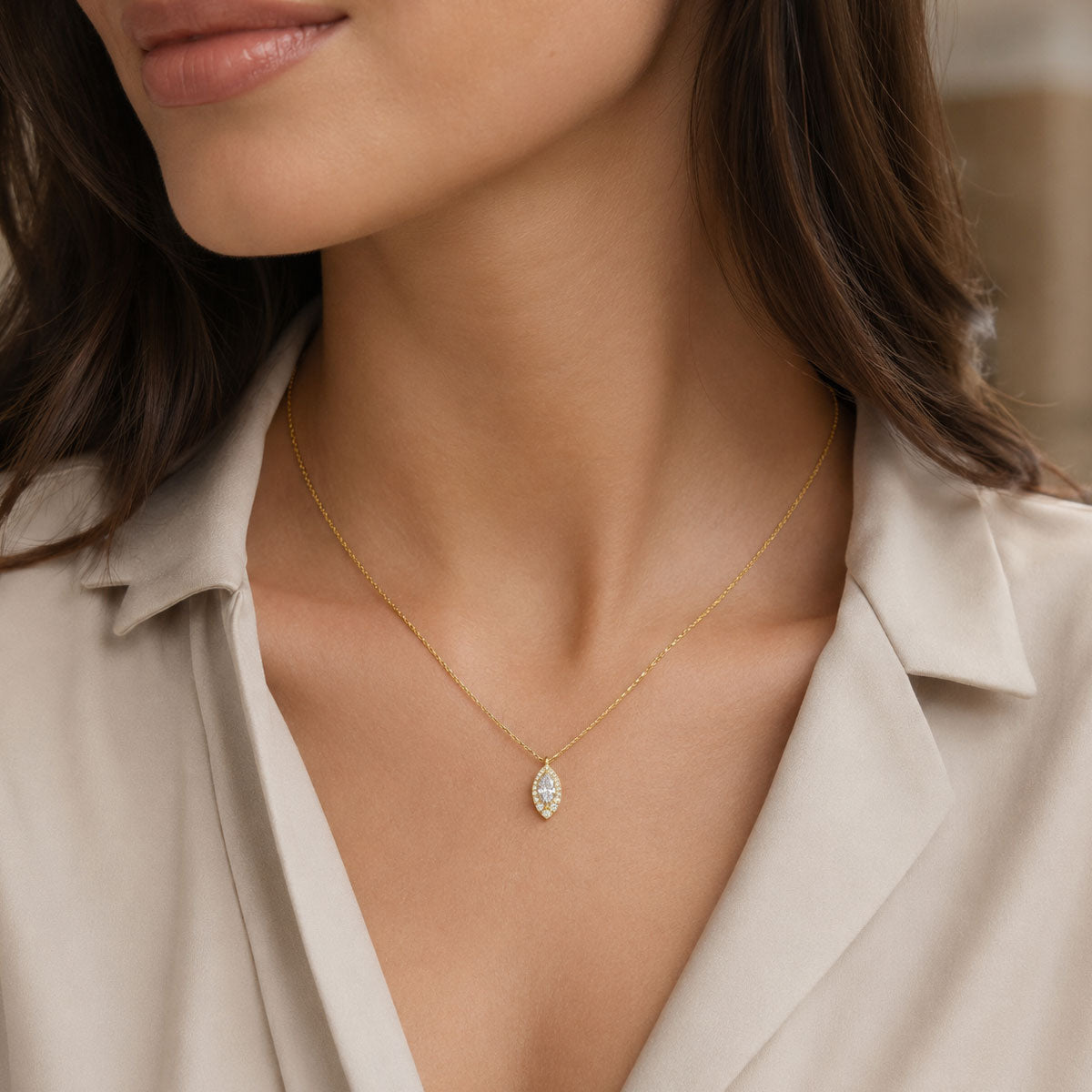 Berry's 18ct Yellow Gold Marquise Cut Diamond Halo Pendant - Berry's Jewellers