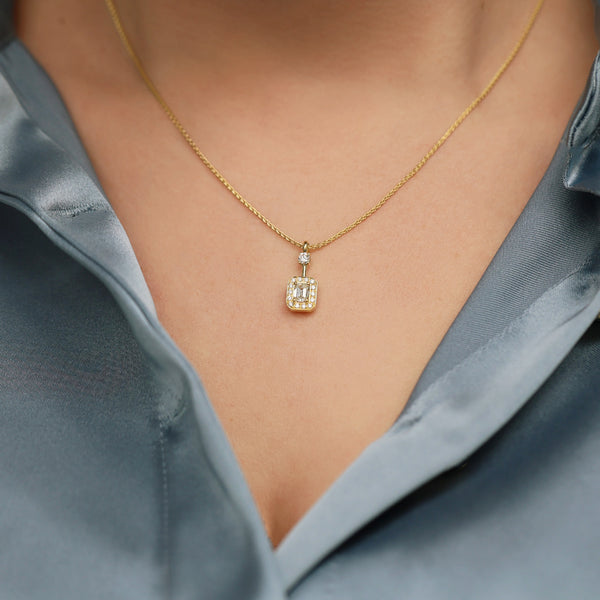 Berry's 18ct Yellow Gold Emerald Cut Diamond Halo Pendant - Berry's Jewellers