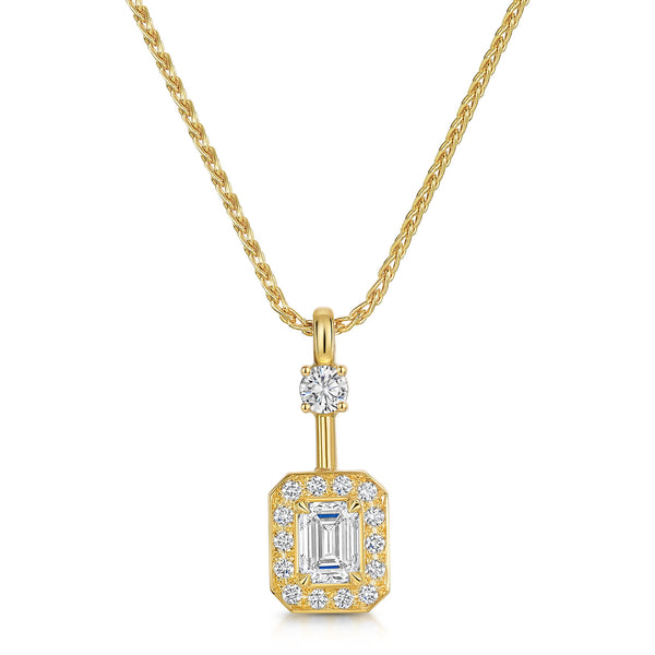 Berry's 18ct Yellow Gold Emerald Cut Diamond Halo Pendant - Berry's Jewellers