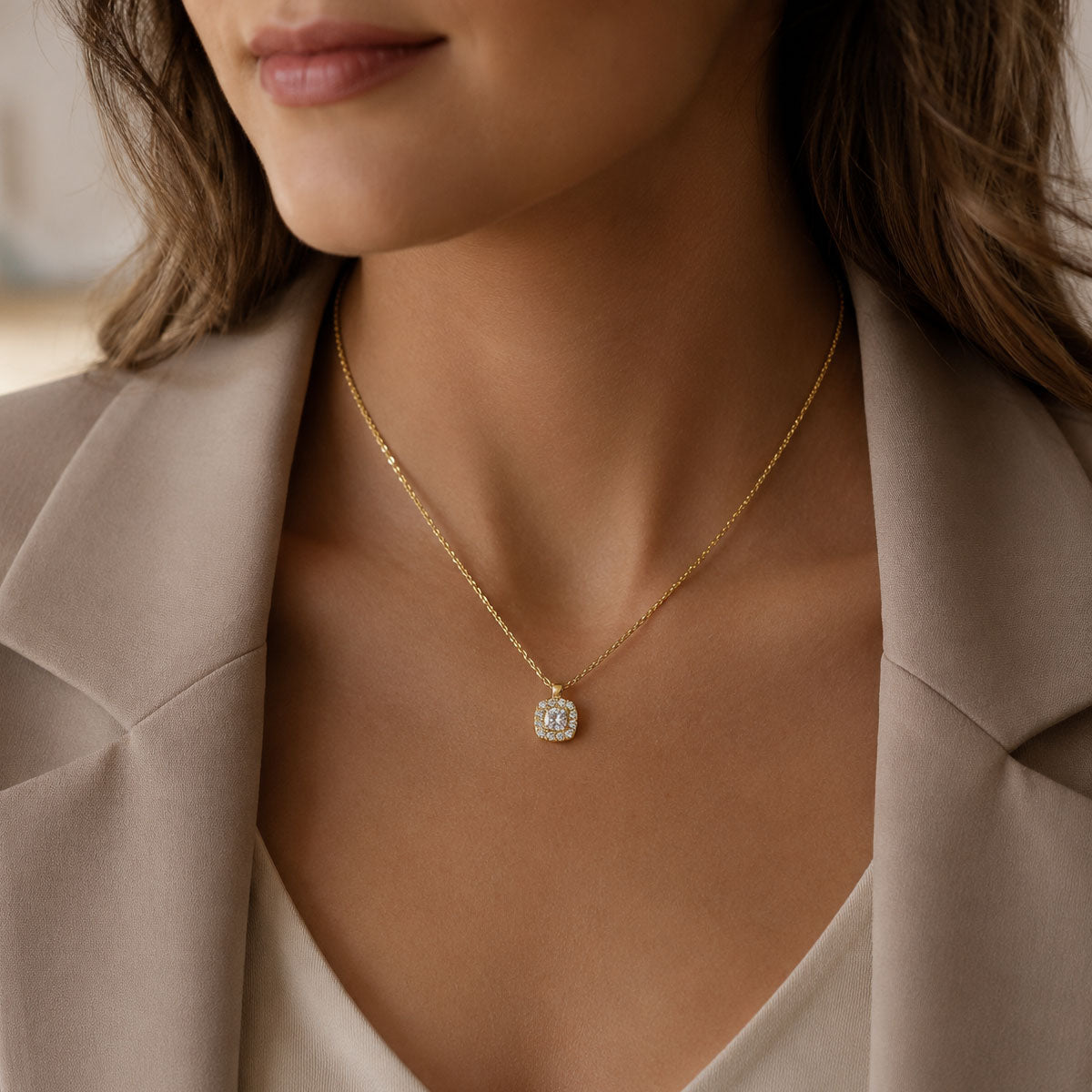 Berry's 18ct Yellow Gold Cushion Cut Diamond Halo Pendant - Berry's Jewellers