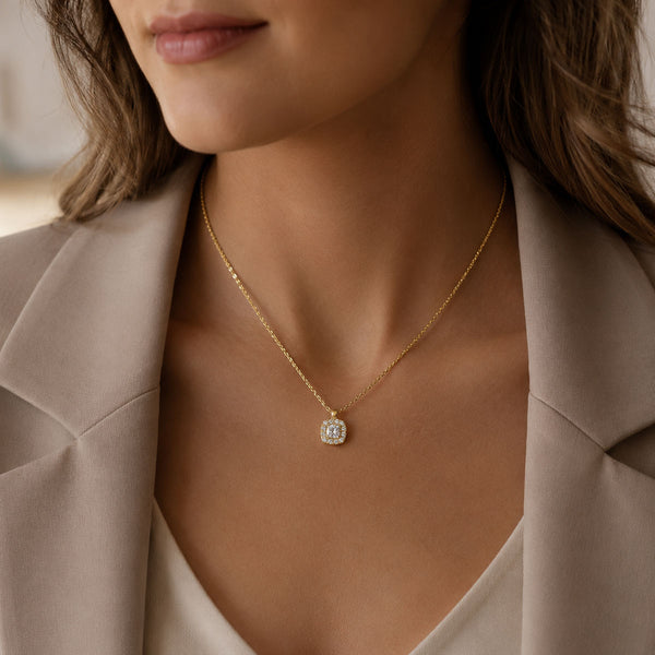 Berry's 18ct Yellow Gold Cushion Cut Diamond Halo Pendant - Berry's Jewellers