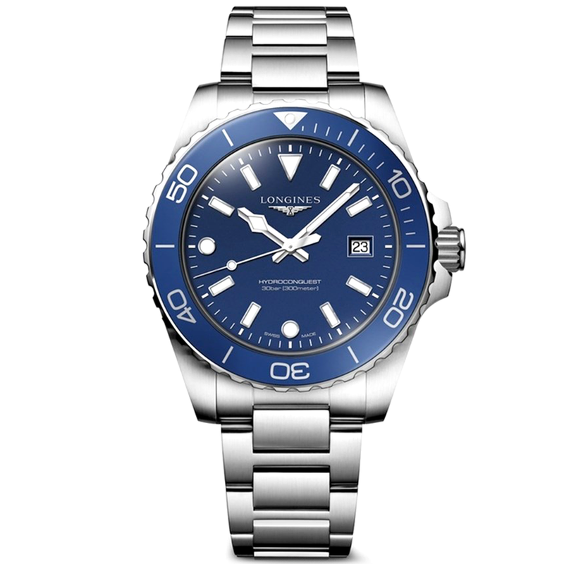 HydroConquest 42mm Blue Dial Steel Bracelet Mens Watch