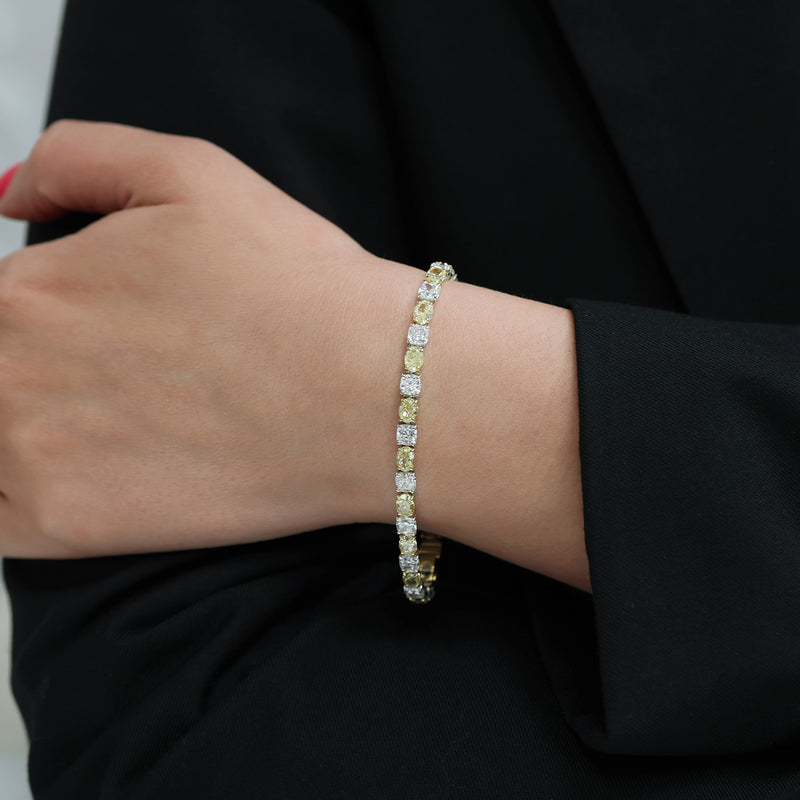 Platinum & 18ct Yellow Gold Oval Yellow Diamond Tennis Bracelet