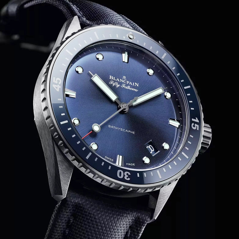 Blancpain Fifty Fathoms Bathyscaphe 43.6mm Blue Dial & Canvas Strap Watch - Berry's Jewellers