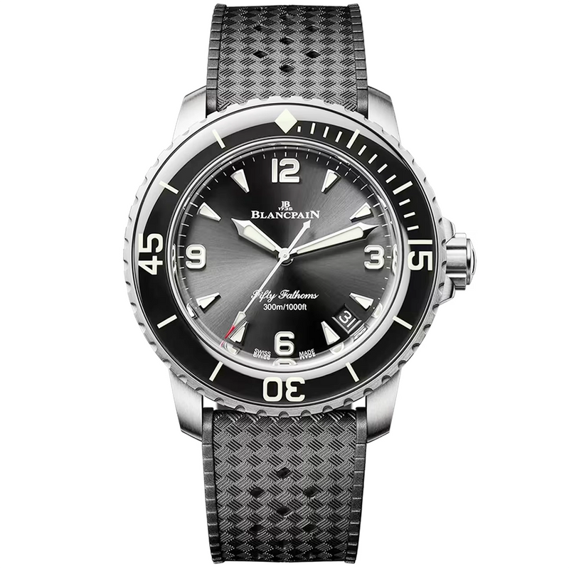 Fifty Fathoms Automatique 42.3mm Titanium Black Dial Rubber Strap Watch