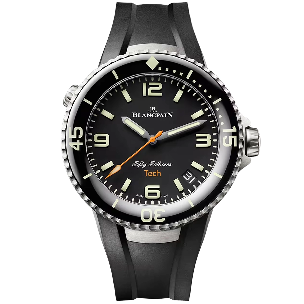 Blancpain Fifty Fathoms Tech 45mm Titanium Absolute Black Dial Rubber Strap Watch - Berry's Jewellers