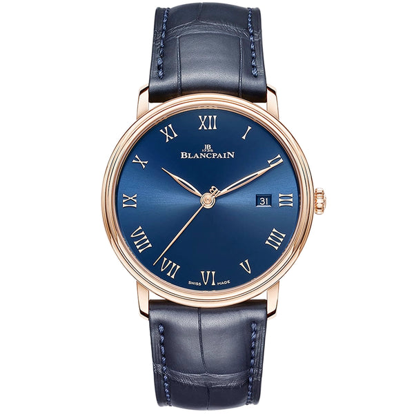 Blancpain Villeret Ultraplate 40mm 18ct Rose Gold Blue Dial Automatic Strap Watch - Berry's Jewellers