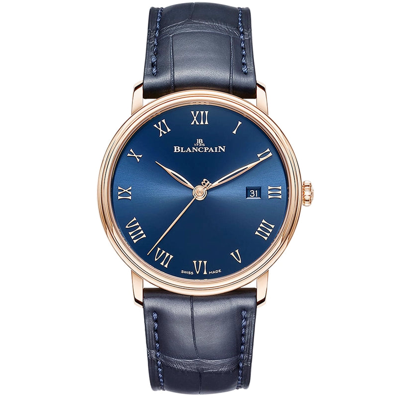 Blancpain Villeret Ultraplate 40mm 18ct Rose Gold Blue Dial Automatic Strap Watch - Berry's Jewellers