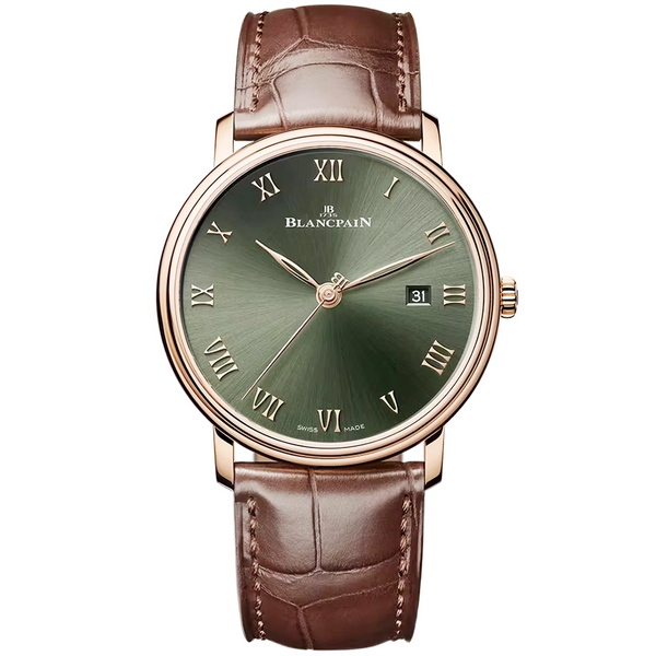 Blancpain Villeret Extraplate 40mm 18ct Rose Gold Green Dial Automatic Strap Watch - Berry's Jewellers