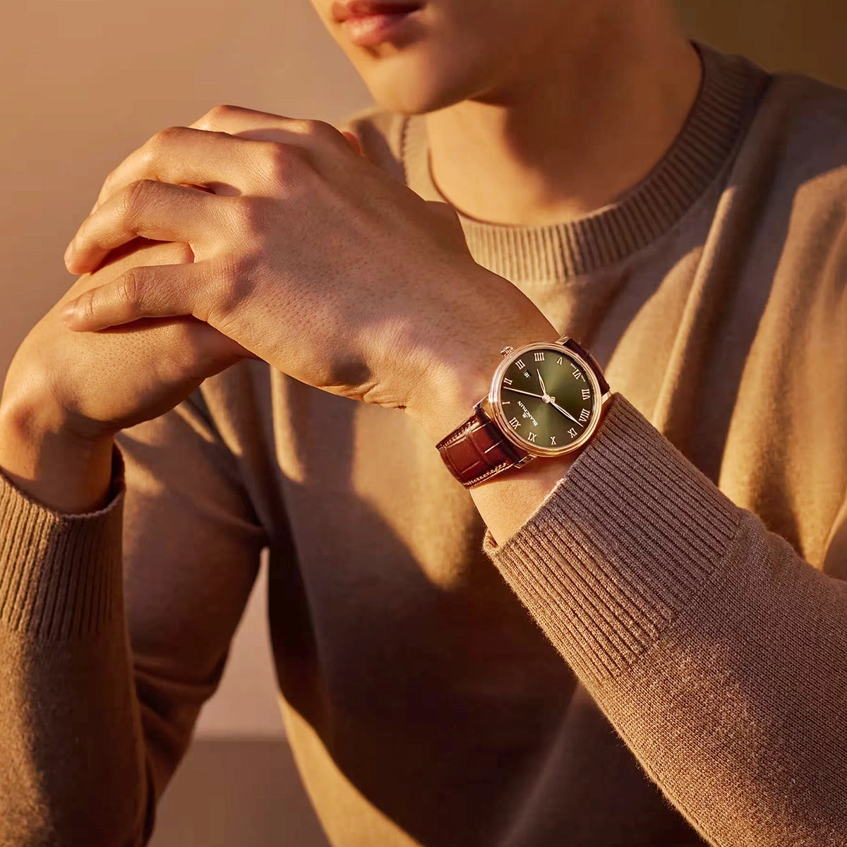 Blancpain Villeret Extraplate 40mm 18ct Rose Gold Green Dial Automatic Strap Watch - Berry's Jewellers