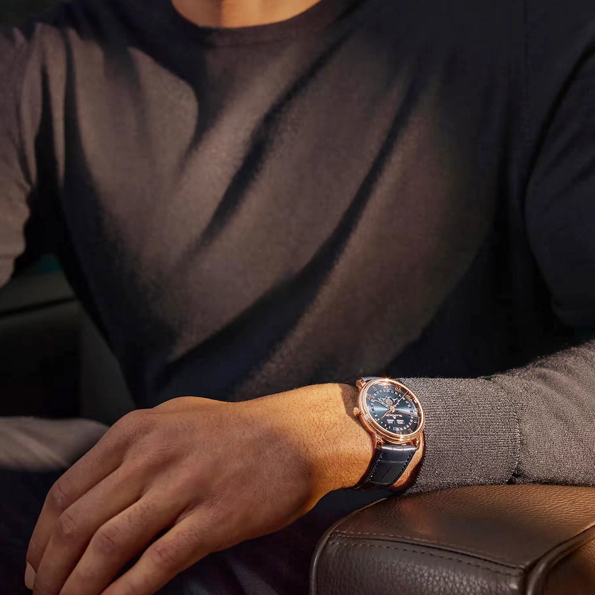 Blancpain Villeret Quantieme Complet 40mm 18ct Rose Gold Blue Dial Strap Watch - Berry's Jewellers