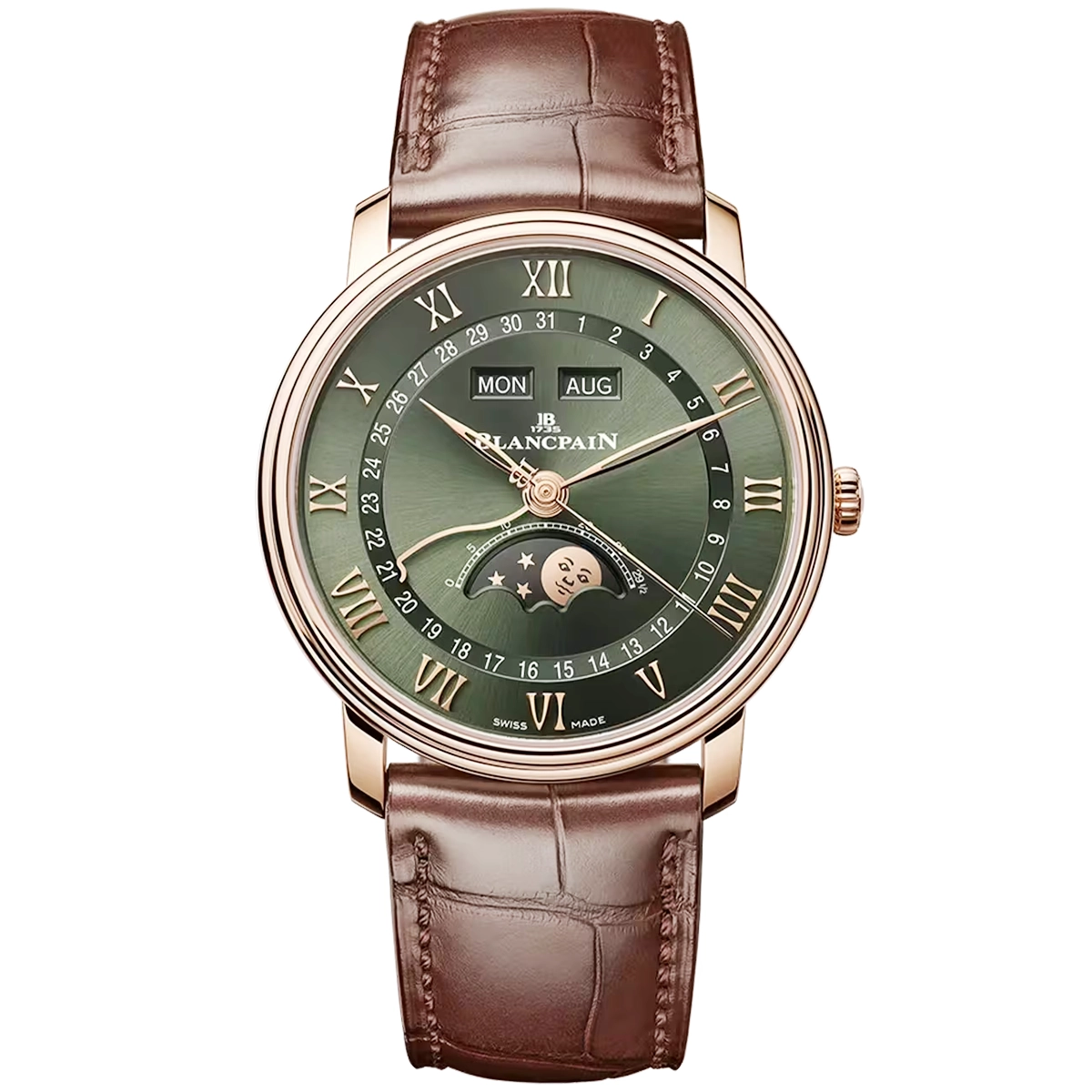 Blancpain Villeret Quantieme Complet 40mm 18ct Rose Gold Green Dial Strap Watch - Berry's Jewellers