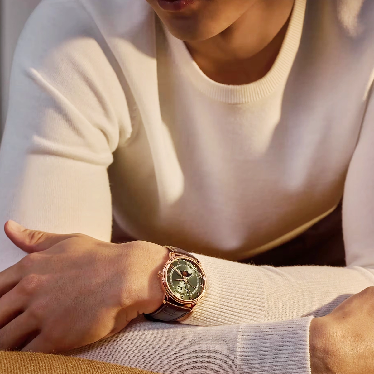 Blancpain Villeret Quantieme Complet 40mm 18ct Rose Gold Green Dial Strap Watch - Berry's Jewellers