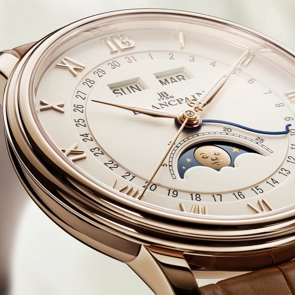Blancpain Villeret Quantieme Complet 40.2mm 18ct Rose Gold Opaline Dial Watch - Berry's Jewellers