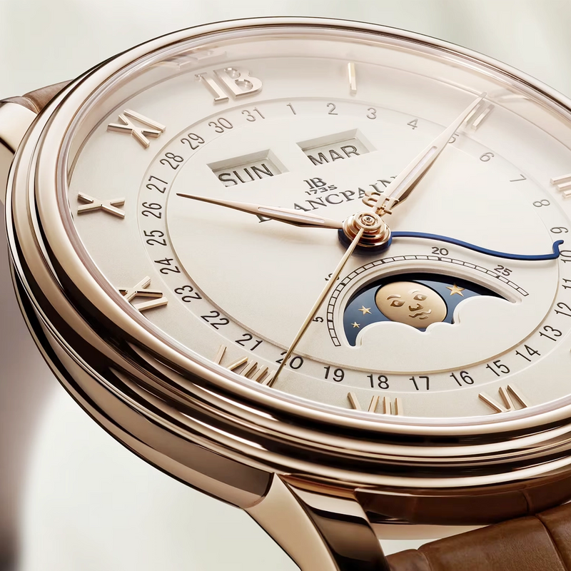 Blancpain Villeret Quantieme Complet 40.2mm 18ct Rose Gold Opaline Dial Watch - Berry's Jewellers