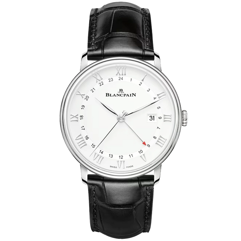 Villeret GMT Date 40.5mm White Roman Dial Automatic Strap Watch