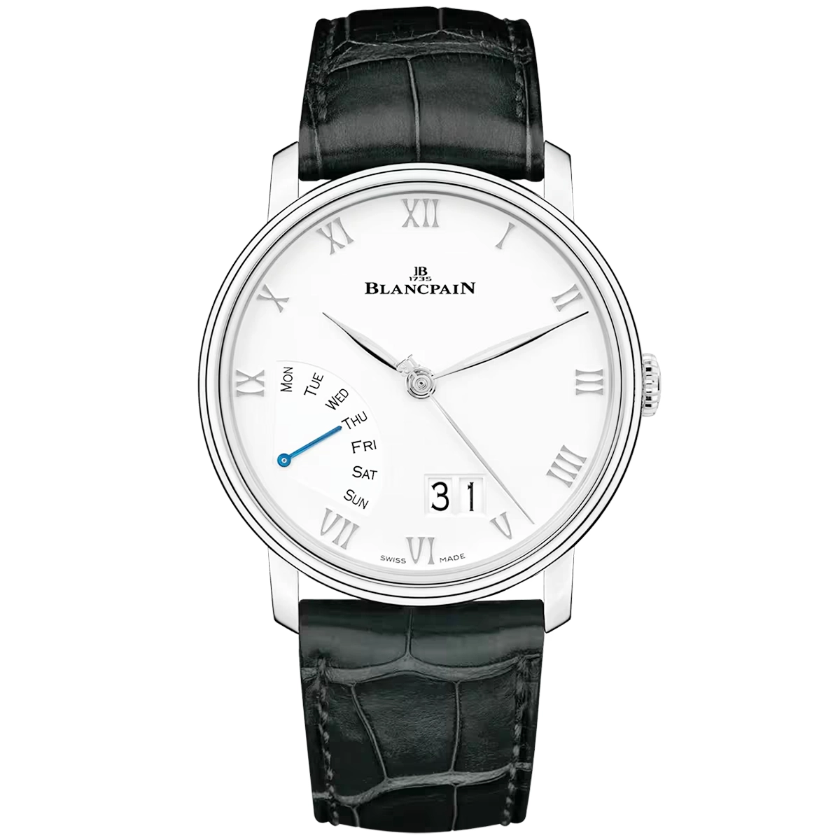Villeret Grande Date Jour Retrograde White Dial Automatic Strap Watch
