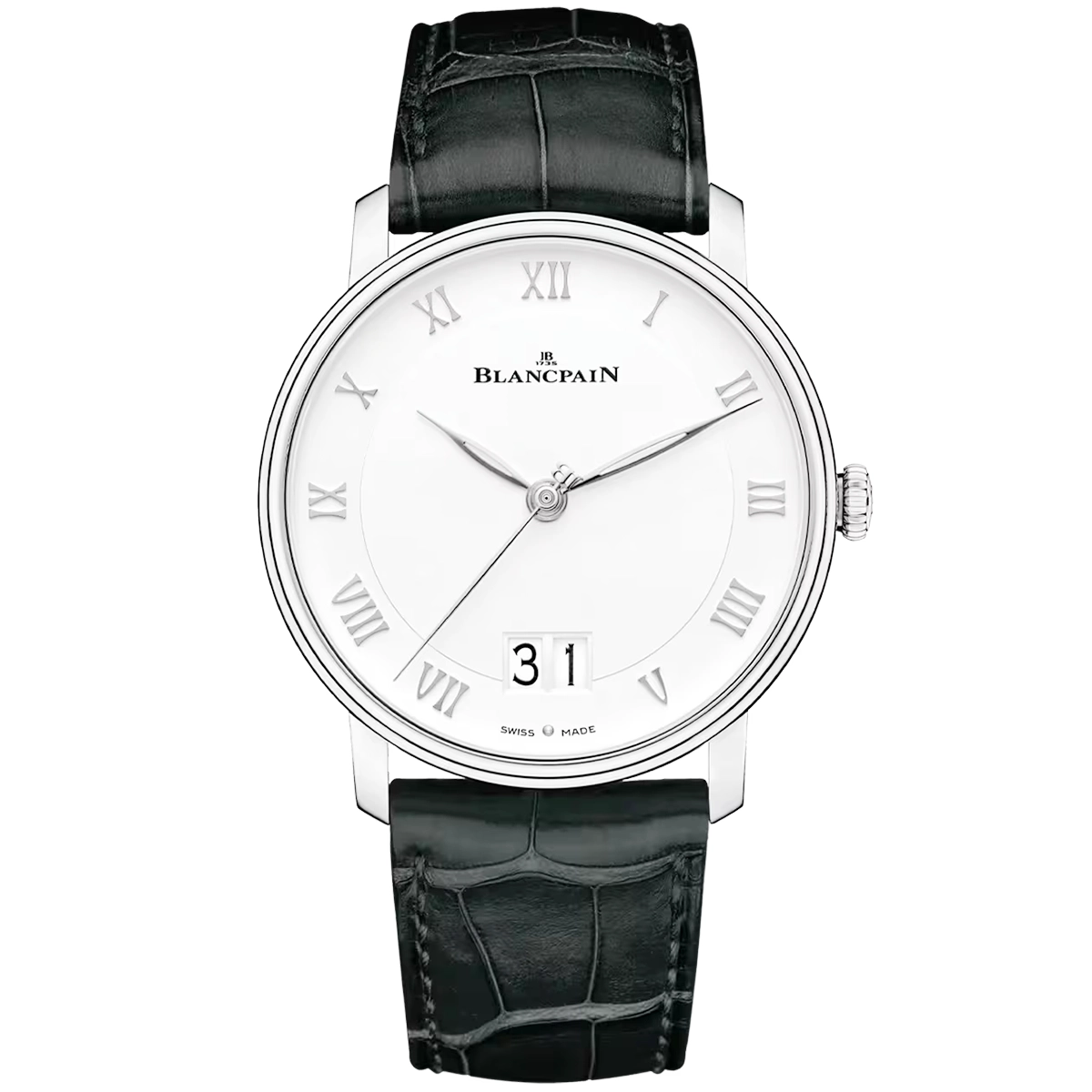 Villeret Grande Date 40mm White Roman Dial Automatic Strap Watch