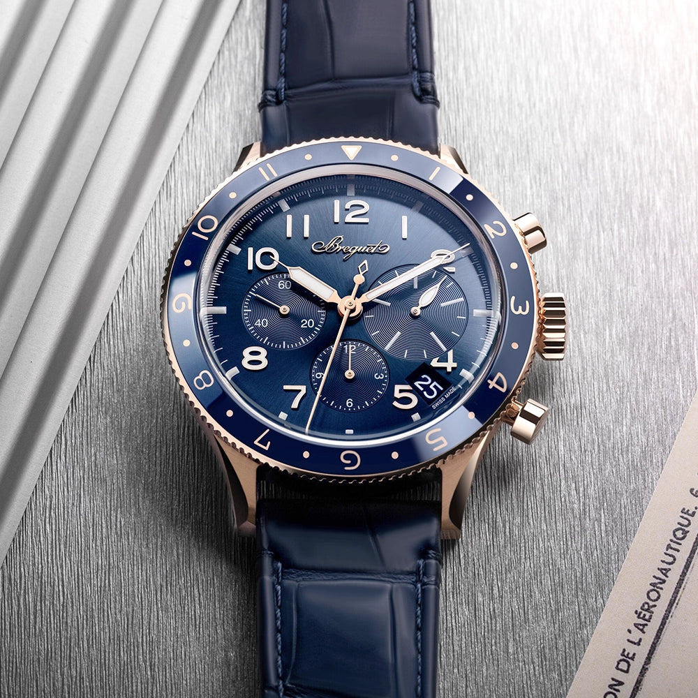 Breguet Type XX Chronographe 2067 18ct Rose Gold Blue Dial Mens Watch - Berry's Jewellers