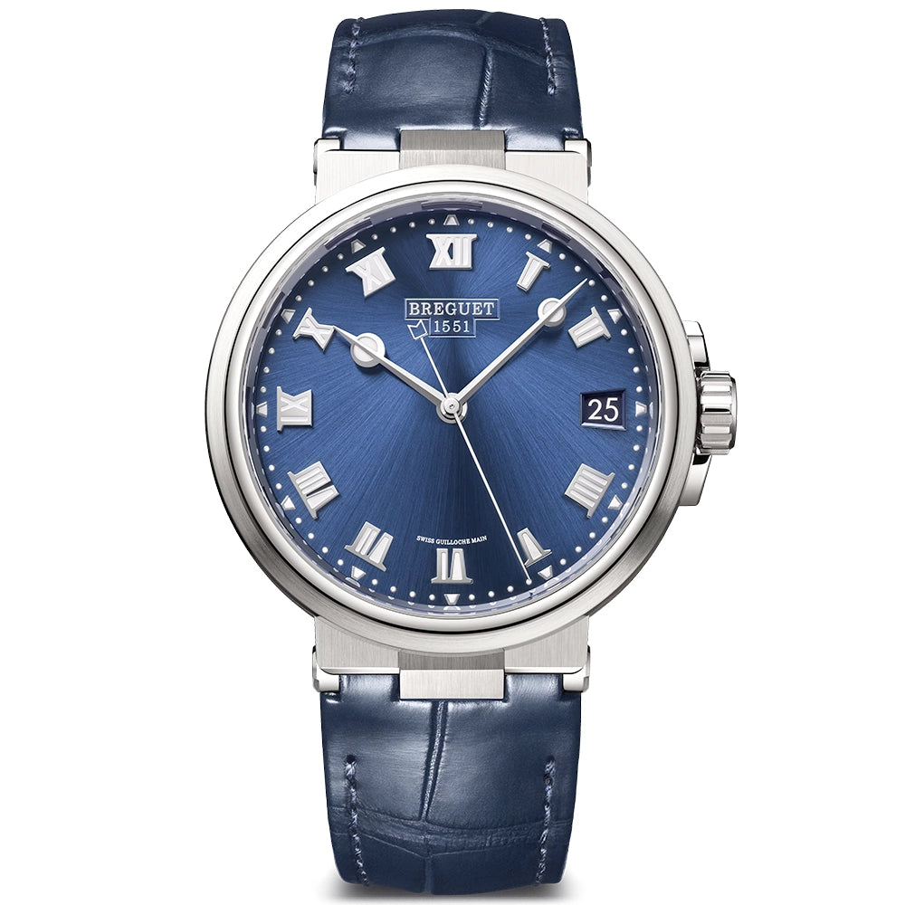 Breguet Marine 5517 Titanium Blue Dial Automatic Leather Strap Watch - Berry's Jewellers