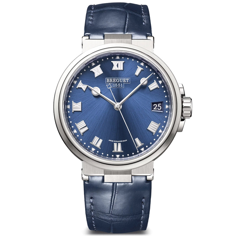 Breguet Marine 5517 Titanium Blue Dial Automatic Leather Strap Watch - Berry's Jewellers