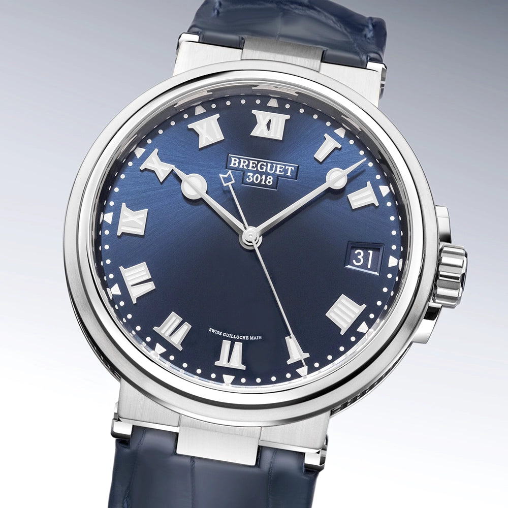 Breguet Marine 5517 Titanium Blue Dial Automatic Leather Strap Watch - Berry's Jewellers