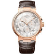 Breguet Marine Chronographe 5527 18ct Rose Gold Silver Dial Leather Strap Watch - Berry's Jewellers