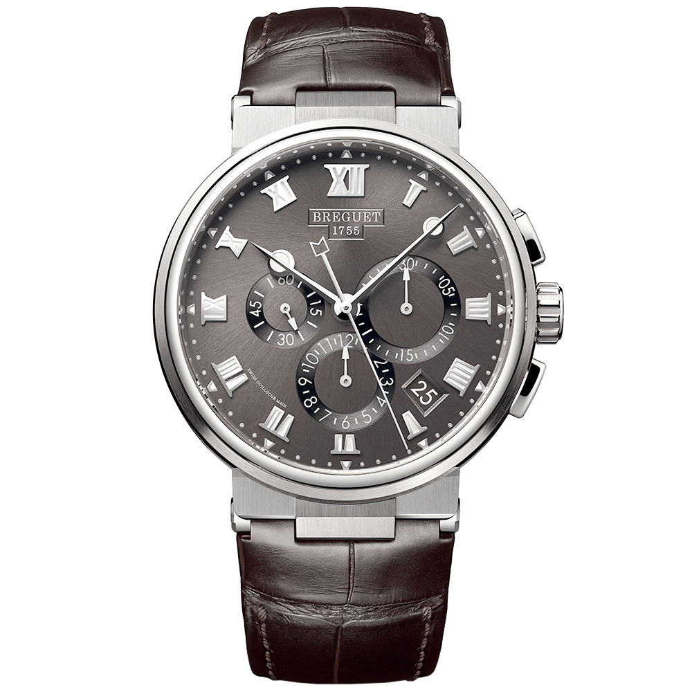 Breguet Marine Chronographe 5527 Titanium Grey Dial Leather Strap Watch - Berry's Jewellers