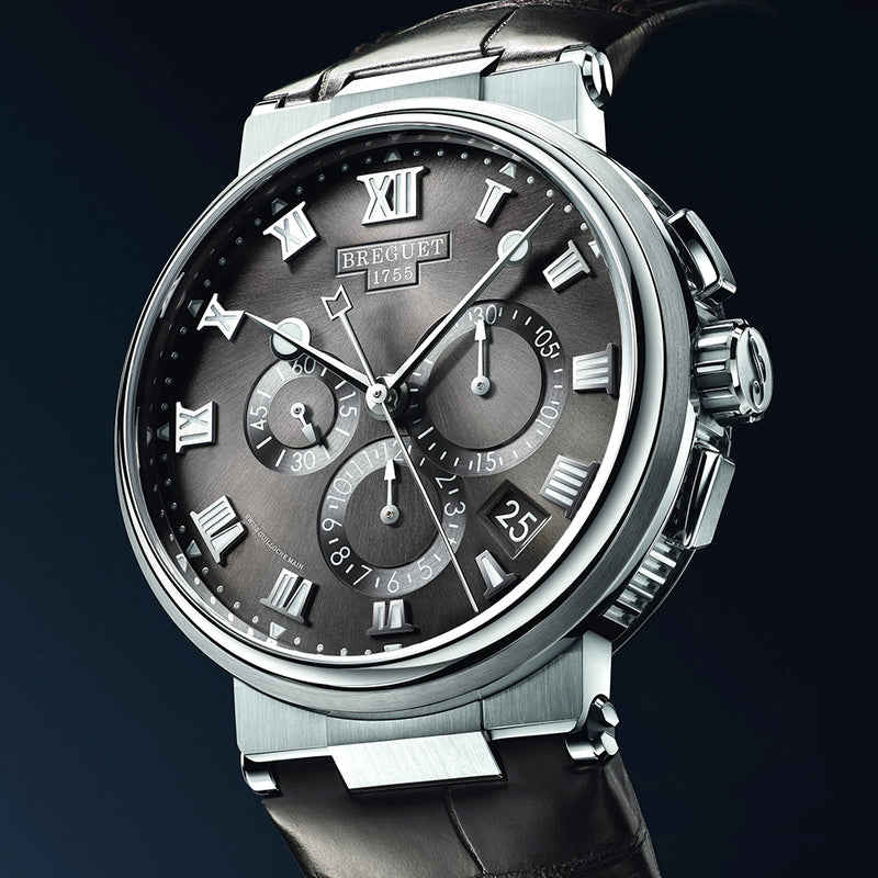Breguet Marine Chronographe 5527 Titanium Grey Dial Leather Strap Watch - Berry's Jewellers