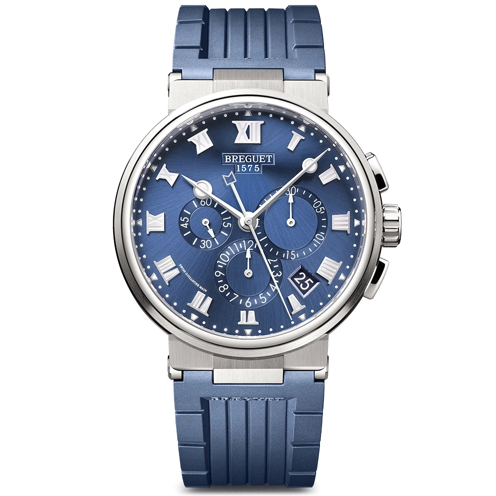 Breguet Marine Chronographe 5527 Titanium Blue Sunray Dial Rubber Strap Watch - Berry's Jewellers