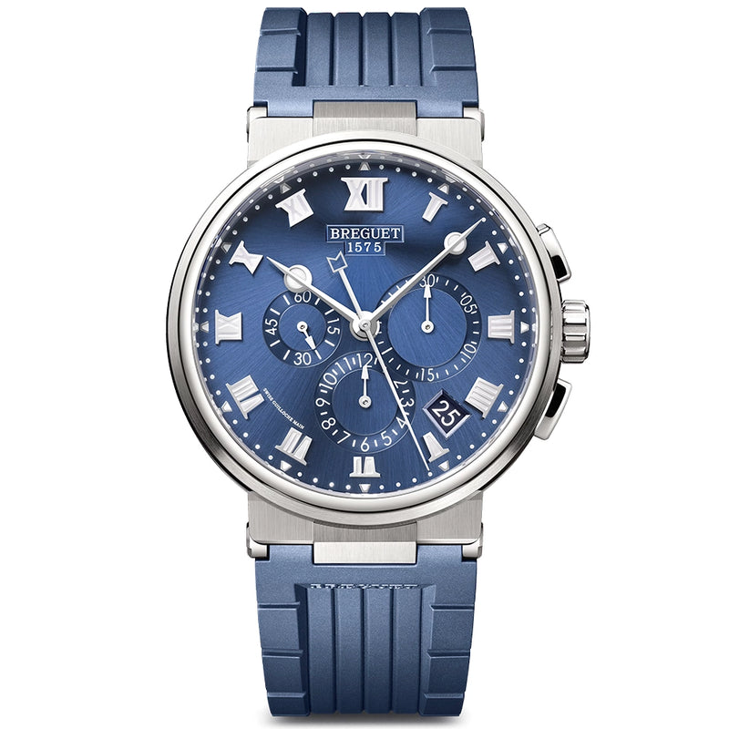 Breguet Marine Chronographe 5527 Titanium Blue Sunray Dial Rubber Strap Watch - Berry's Jewellers