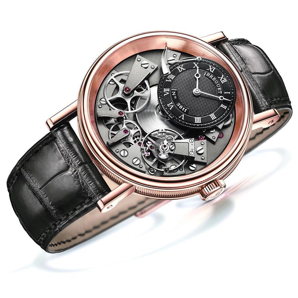 Breguet Tradition 7057 18ct Rose Gold Black Skeleton Dial Strap Watch - Berry's Jewellers