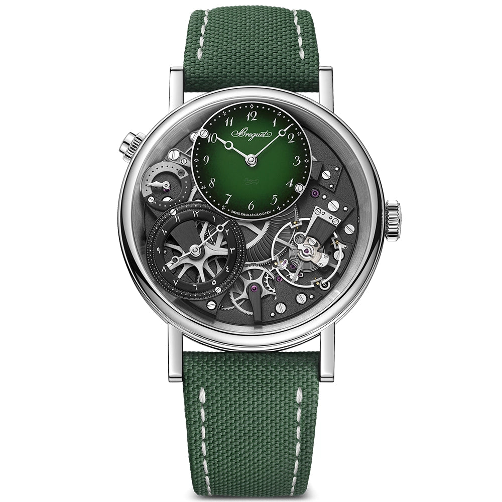 Breguet Tradition GMT 7067 18ct White Gold Green Gradient Skeleton Dial Watch - Berry's Jewellers