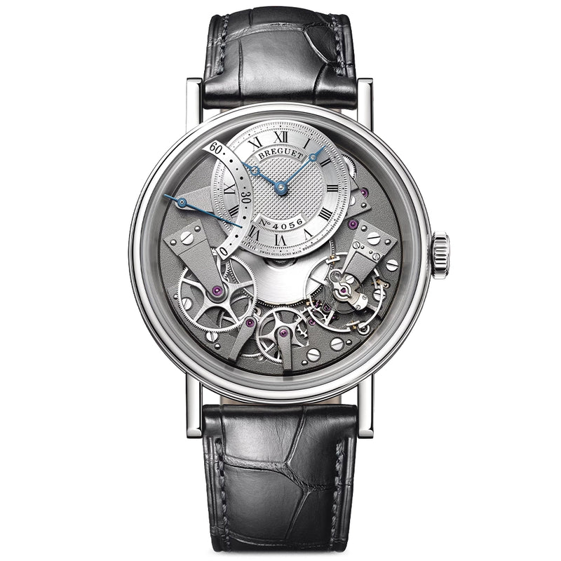 Breguet Tradition Seconde Retrograde 7097 18ct White Gold Silver Skeleton Dial Watch - Berry's Jewellers