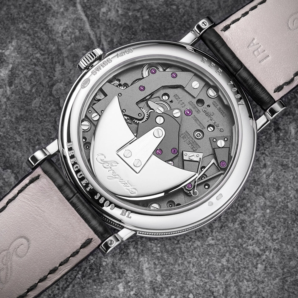 Breguet Tradition Seconde Retrograde 7097 18ct White Gold Silver Skeleton Dial Watch - Berry's Jewellers