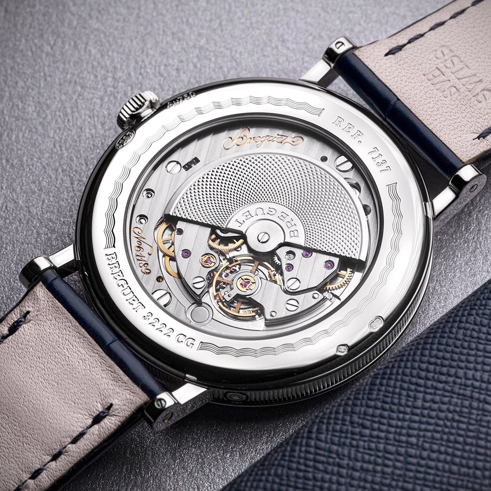 Breguet Classique Phase de Lune 7137 18ct White Gold Blue Guilloche Dial Watch - Berry's Jewellers