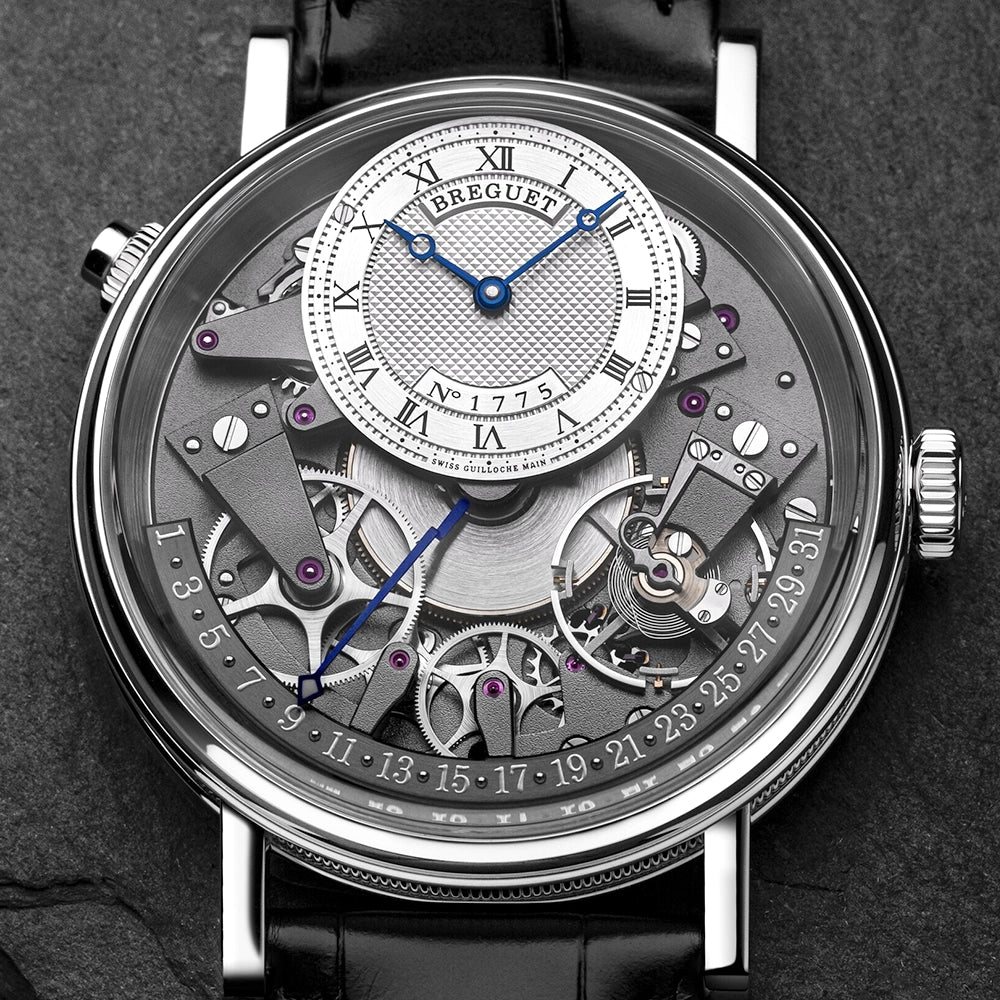 Breguet Tradition Quantieme Retrograde 7597 18ct White Gold Skeleton Dial Watch - Berry's Jewellers