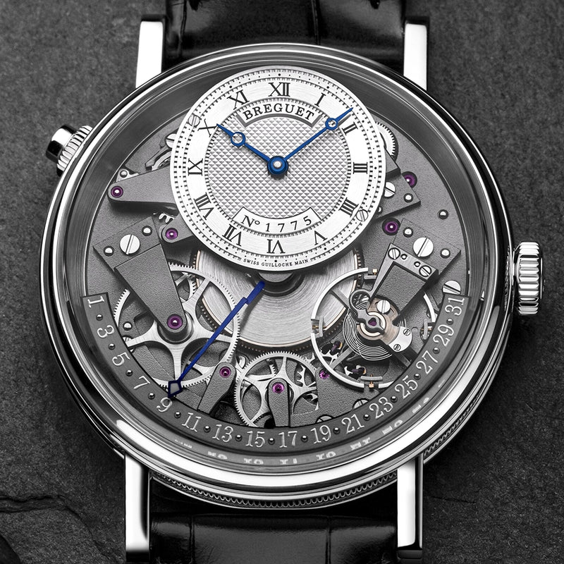 Breguet Tradition Quantieme Retrograde 7597 18ct White Gold Skeleton Dial Watch - Berry's Jewellers