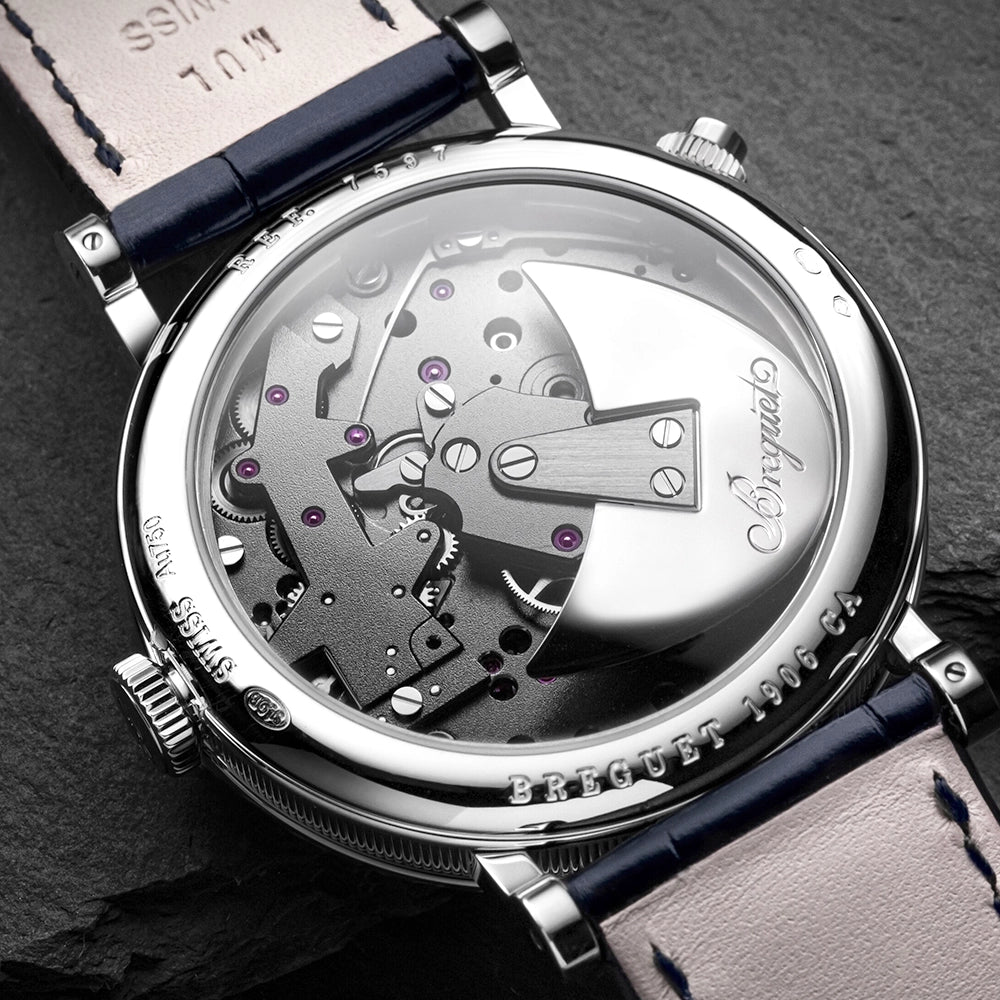 Breguet Tradition Quantieme Retrograde 7597 18ct White Gold Skeleton Dial Watch - Berry's Jewellers