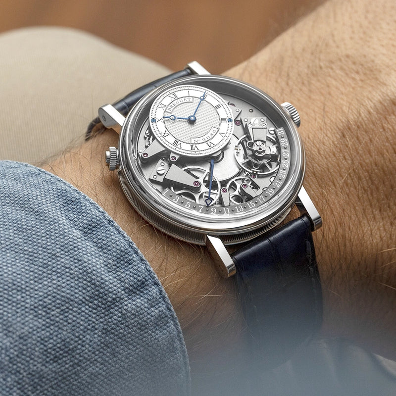 Breguet Tradition Quantieme Retrograde 7597 18ct White Gold Skeleton Dial Watch - Berry's Jewellers
