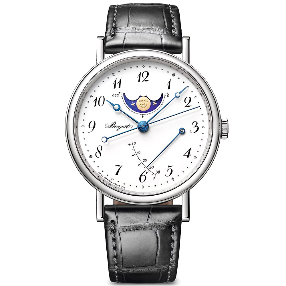 Breguet Classique Phase de Lune 7787 'Grand Feu' White Enamel Dial Watch - Berry's Jewellers