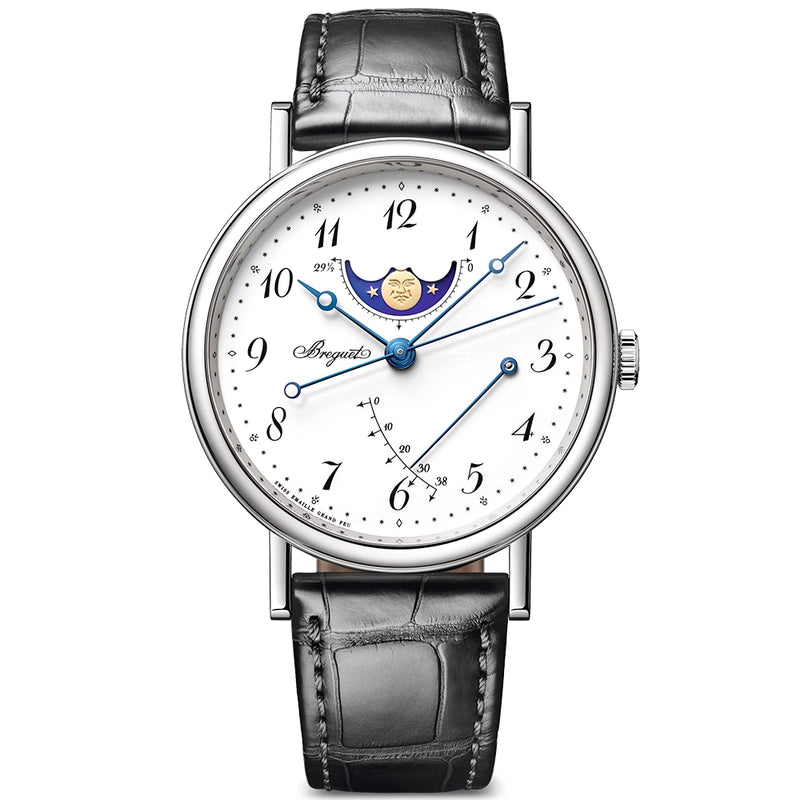 Breguet Classique Phase de Lune 7787 'Grand Feu' White Enamel Dial Watch - Berry's Jewellers